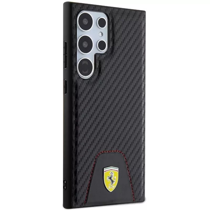 Capa rígida Ferrari FEHCS24LN3PUK para Samsung Galaxy S24 Ultra, Carbon Stitched Bottom, preta