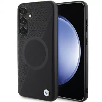 Capa rígida em pele MagSafe BMW Signature Half Textured & Circle para Samsung Galaxy S24 S921 preta