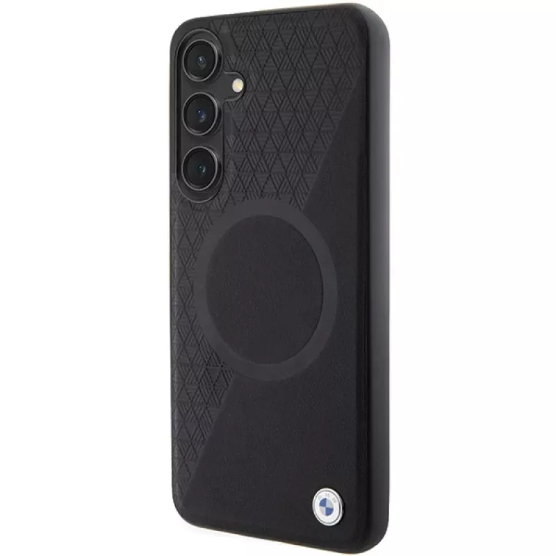 Capa rígida em pele MagSafe BMW Signature Half Textured & Circle para Samsung Galaxy S24 S921 preta