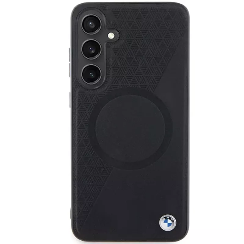 Capa rígida em pele BMW Signature para Samsung Galaxy S24+ - Half Textured & Circle MagSafe - preta