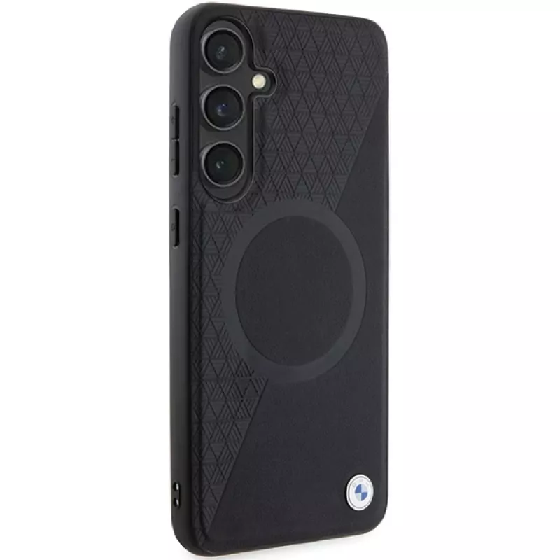 Capa rígida em pele BMW Signature para Samsung Galaxy S24+ - Half Textured & Circle MagSafe - preta