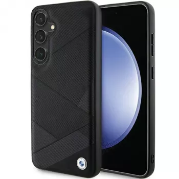 Capa rígida em pele BMW BMHCS24M23RCGPK S24+ S926 preta Signature Crossing Lines Pattern