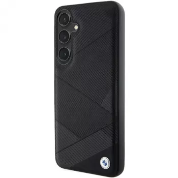 Capa rígida em pele BMW BMHCS24M23RCGPK S24+ S926 preta Signature Crossing Lines Pattern