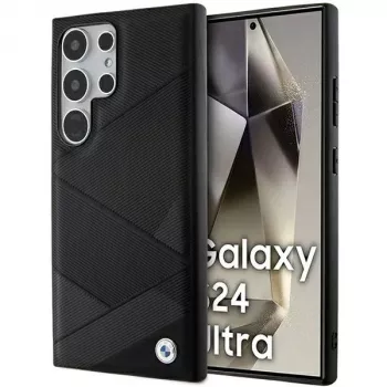 Capa rígida em pele BMW BMHCS24L23RCGPK S24 Ultra S928 preta Signature Crossing Lines Pattern