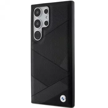 Capa rígida em pele BMW BMHCS24L23RCGPK S24 Ultra S928 preta Signature Crossing Lines Pattern