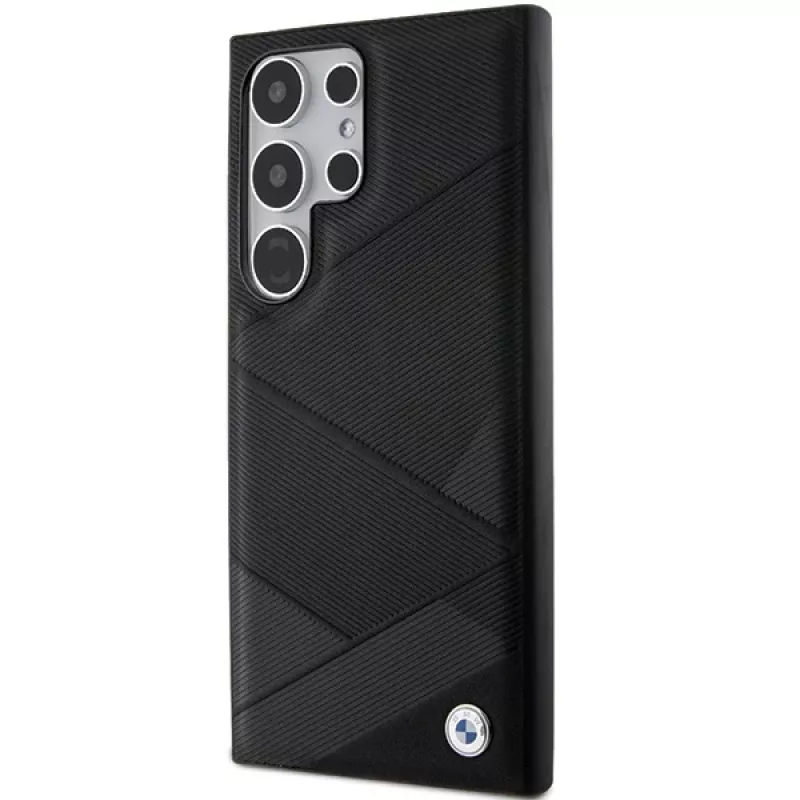 Capa rígida em pele BMW BMHCS24L23RCGPK S24 Ultra S928 preta Signature Crossing Lines Pattern