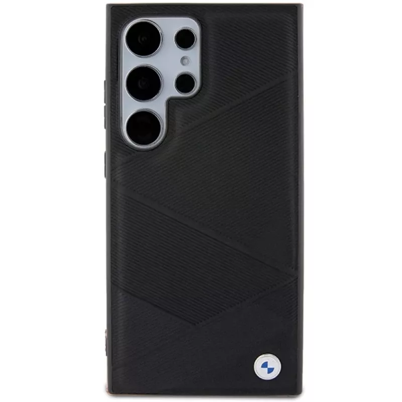 Capa rígida em pele BMW BMHCS24L23RCGPK S24 Ultra S928 preta Signature Crossing Lines Pattern