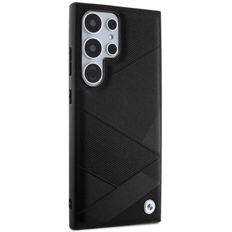 Capa rígida em pele BMW BMHCS24L23RCGPK S24 Ultra S928 preta Signature Crossing Lines Pattern