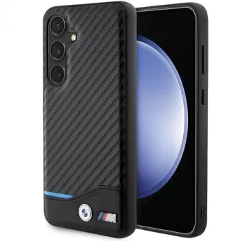 Capa rígida BMW M Collection em pele genuína e fibra de carbono para Samsung Galaxy S24 - preto