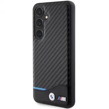 Capa rígida BMW M Collection em pele genuína e fibra de carbono para Samsung Galaxy S24 - preto
