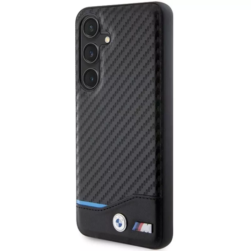 Capa rígida BMW M Collection em pele genuína e fibra de carbono para Samsung Galaxy S24 - preto