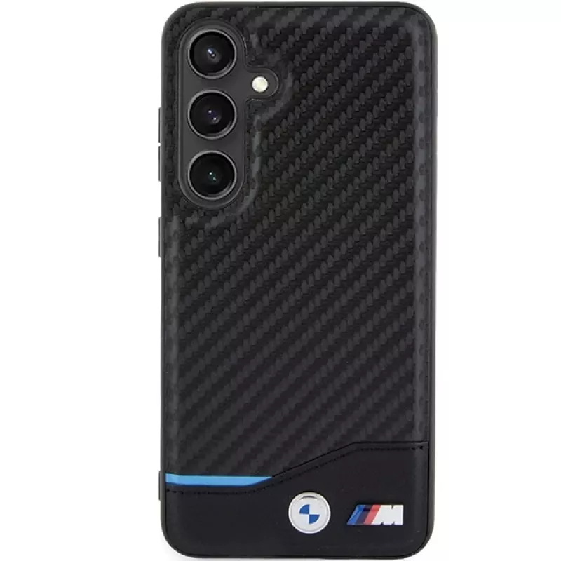 Capa rígida BMW M Collection em pele genuína e fibra de carbono para Samsung Galaxy S24 - preto