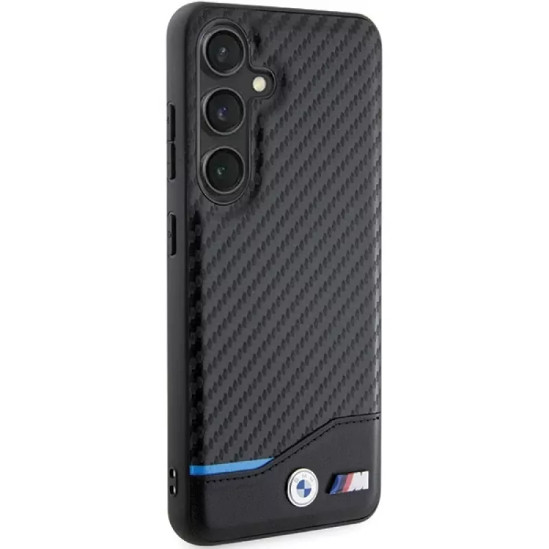 Capa rígida BMW M Collection em pele genuína e fibra de carbono para Samsung Galaxy S24 - preto
