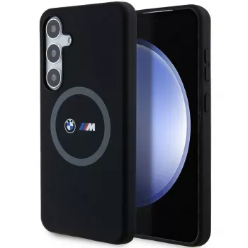 Capa rígida BMW M Collection em silicone com suporte de anel MagSafe para Samsung Galaxy S24+ (SM-S926) - preto