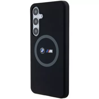 Capa rígida BMW M Collection em silicone com suporte de anel MagSafe para Samsung Galaxy S24+ (SM-S926) - preto