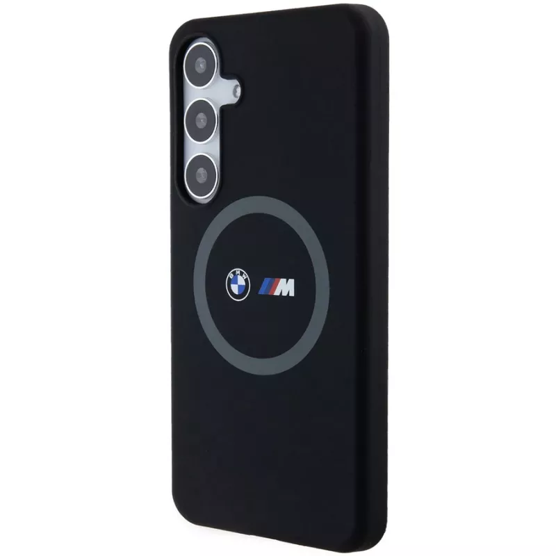Capa rígida BMW M Collection em silicone com suporte de anel MagSafe para Samsung Galaxy S24+ (SM-S926) - preto