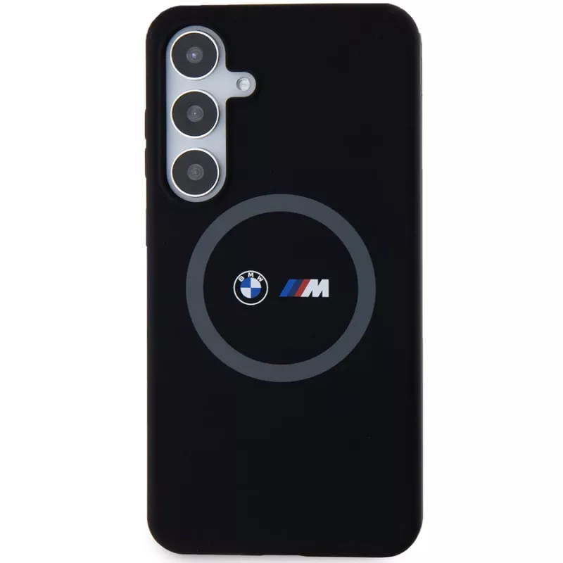 Capa rígida BMW M Collection em silicone com suporte de anel MagSafe para Samsung Galaxy S24+ (SM-S926) - preto