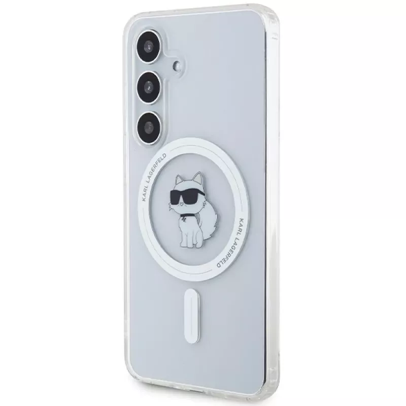 Karl Lagerfeld KLHMS24SHFCCNOT Capa rígida para Samsung Galaxy S24, transparente, MagSafe, design Choupette