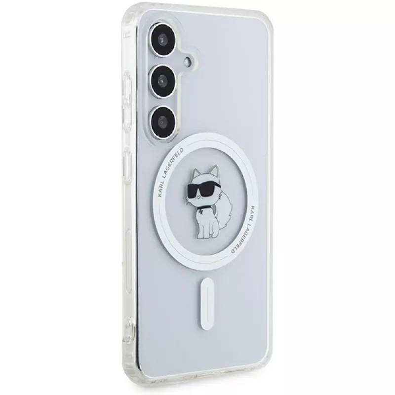 Karl Lagerfeld KLHMS24SHFCCNOT Capa rígida para Samsung Galaxy S24, transparente, MagSafe, design Choupette