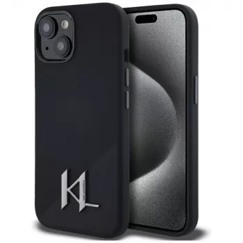 KARL LAGERFELD Capa MagSafe em silicone Shadow Metal Initial para iPhone 15 preto