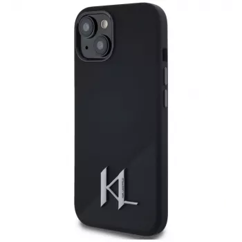 KARL LAGERFELD Capa MagSafe em silicone Shadow Metal Initial para iPhone 15 preto