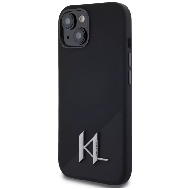 KARL LAGERFELD Capa MagSafe em silicone Shadow Metal Initial para iPhone 15 preto