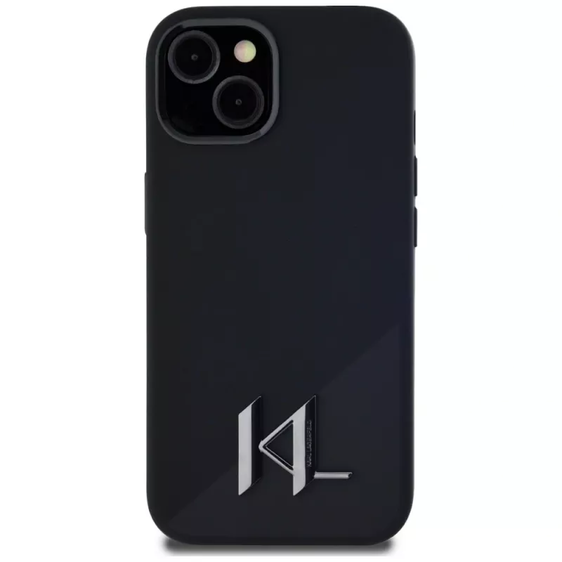 KARL LAGERFELD Capa MagSafe em silicone Shadow Metal Initial para iPhone 15 preto