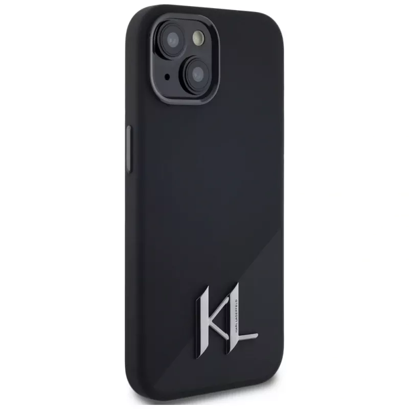 KARL LAGERFELD Capa MagSafe em silicone Shadow Metal Initial para iPhone 15 preto