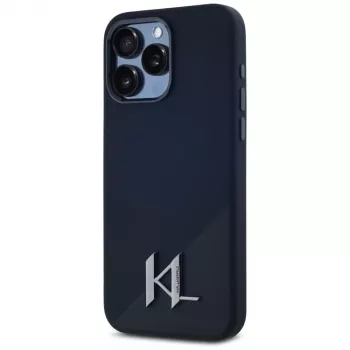 KARL LAGERFELD Capa MagSafe em silicone Shadow Metal Initial para iPhone 15 Pro, preto