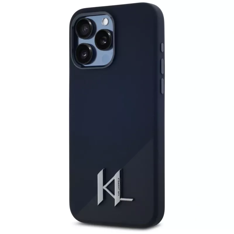 KARL LAGERFELD Capa MagSafe em silicone Shadow Metal Initial para iPhone 15 Pro, preto