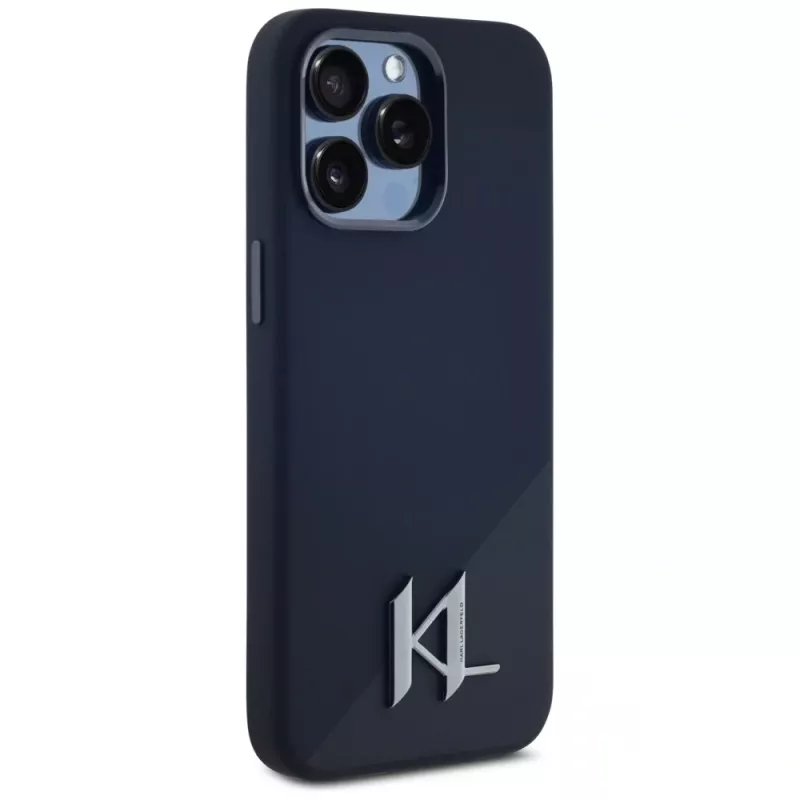 Karl Lagerfeld Capa MagSafe em silicone Shadow Metal Initial para iPhone 15 Pro Max preto