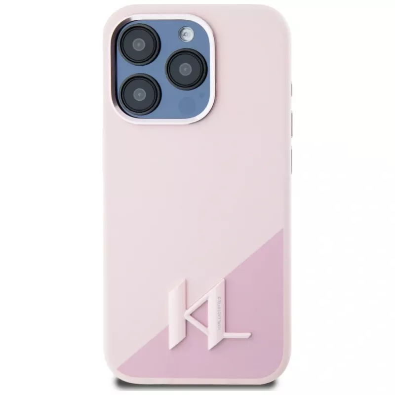 KARL LAGERFELD Capa MagSafe em silicone Shadow Metal Initial para iPhone 15 Pro, rosa