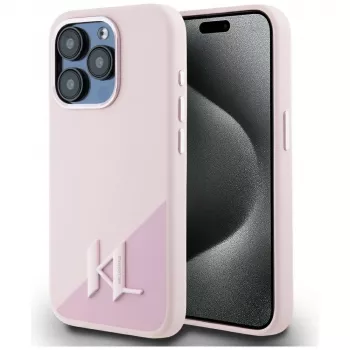 KARL LAGERFELD Capa MagSafe em silicone Shadow Metal Initial para iPhone 15 Pro Max, rosa
