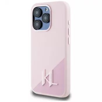 KARL LAGERFELD Capa MagSafe em silicone Shadow Metal Initial para iPhone 15 Pro Max, rosa