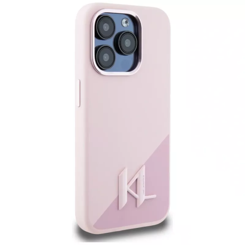 KARL LAGERFELD Capa MagSafe em silicone Shadow Metal Initial para iPhone 15 Pro Max, rosa