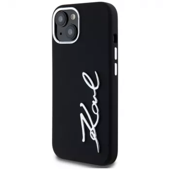 KARL LAGERFELD Capa em silicone Metal Script Logo para Apple iPhone 15, preto