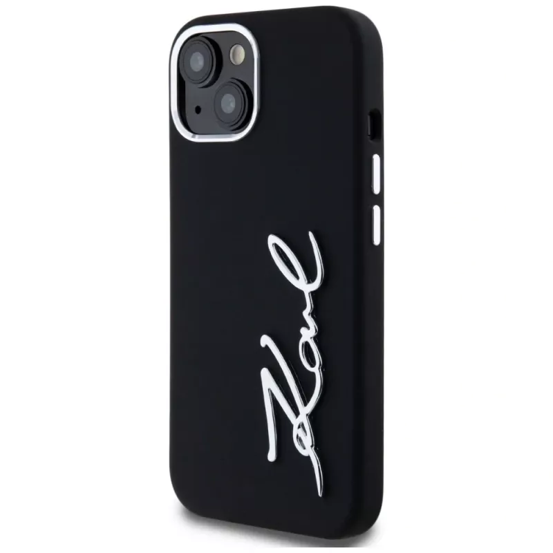 KARL LAGERFELD Capa em silicone Metal Script Logo para Apple iPhone 15, preto