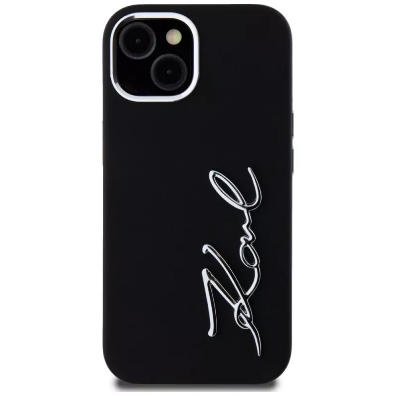 KARL LAGERFELD Capa em silicone Metal Script Logo para Apple iPhone 15, preto
