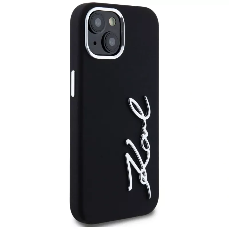 KARL LAGERFELD Capa em silicone Metal Script Logo para Apple iPhone 15, preto