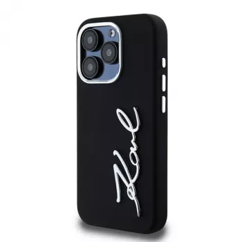 Karl Lagerfeld KLHCP15LSCMSMVK Capa rígida em silicone Metal Script Logo para iPhone 15 Pro 6.1 preto