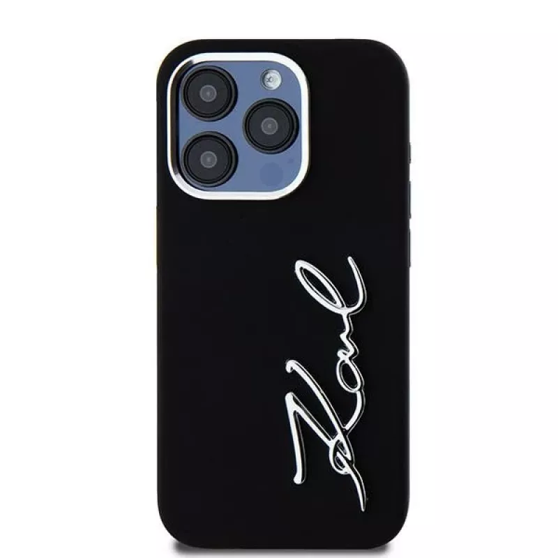 Karl Lagerfeld KLHCP15LSCMSMVK Capa rígida em silicone Metal Script Logo para iPhone 15 Pro 6.1 preto