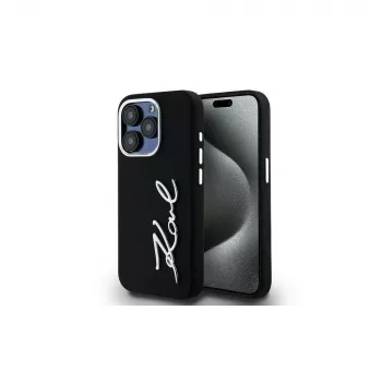KARL LAGERFELD Capa em silicone Metal Script Logo para Apple iPhone 15 Pro Max, preto