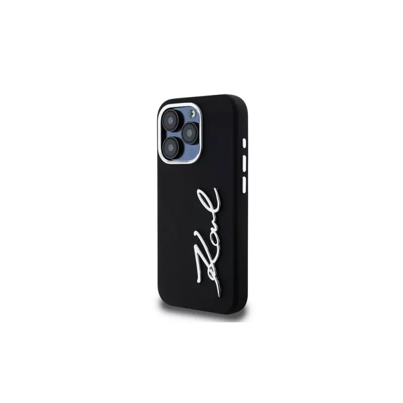 KARL LAGERFELD Capa em silicone Metal Script Logo para Apple iPhone 15 Pro Max, preto