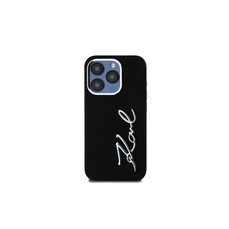 KARL LAGERFELD Capa em silicone Metal Script Logo para Apple iPhone 15 Pro Max, preto