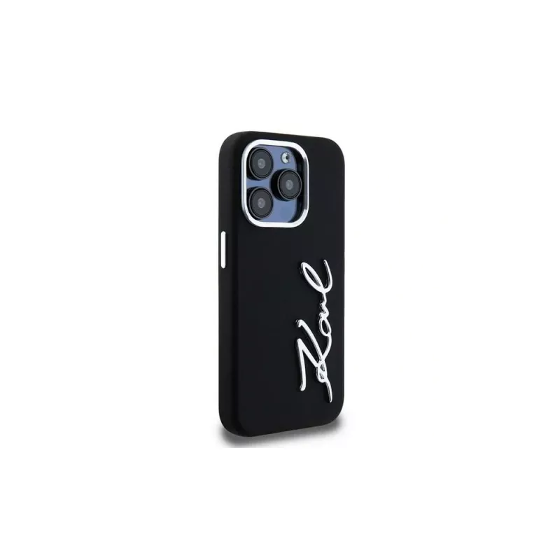 KARL LAGERFELD Capa em silicone Metal Script Logo para Apple iPhone 15 Pro Max, preto