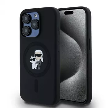 Karl Lagerfeld KLHMP15LSCMKCRHK iPhone 15 Pro 6.1 Capa rígida em silicone preta Karl & Choupette MagSafe