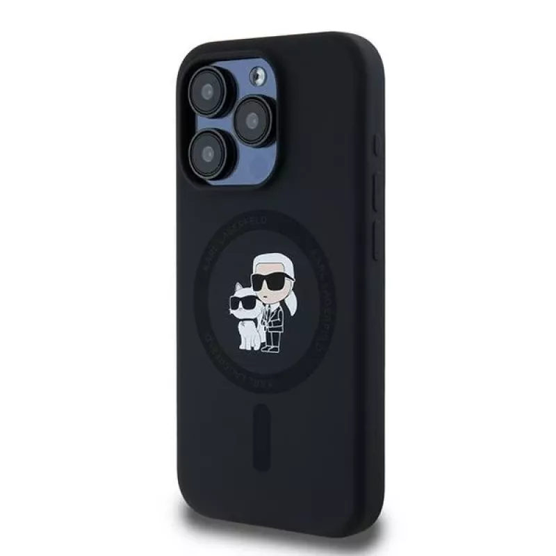 Karl Lagerfeld KLHMP15LSCMKCRHK iPhone 15 Pro 6.1 Capa rígida em silicone preta Karl & Choupette MagSafe