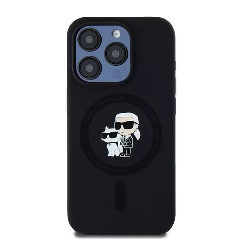 Karl Lagerfeld KLHMP15LSCMKCRHK iPhone 15 Pro 6.1 Capa rígida em silicone preta Karl & Choupette MagSafe