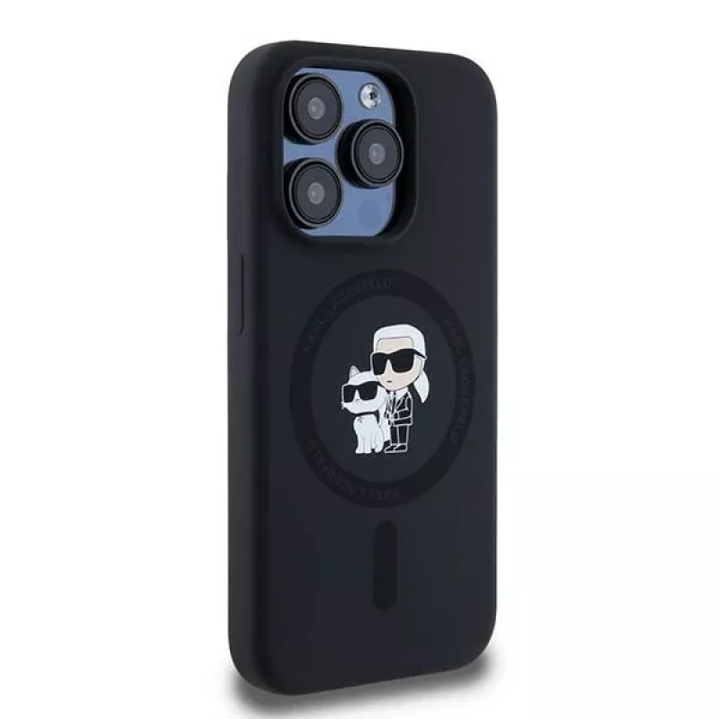 Karl Lagerfeld KLHMP15LSCMKCRHK iPhone 15 Pro 6.1 Capa rígida em silicone preta Karl & Choupette MagSafe