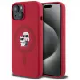 KARL LAGERFELD Capa em silicone para iPhone 15 com MagSafe e suporte de anel - Karl & Choupette Heads - vermelho